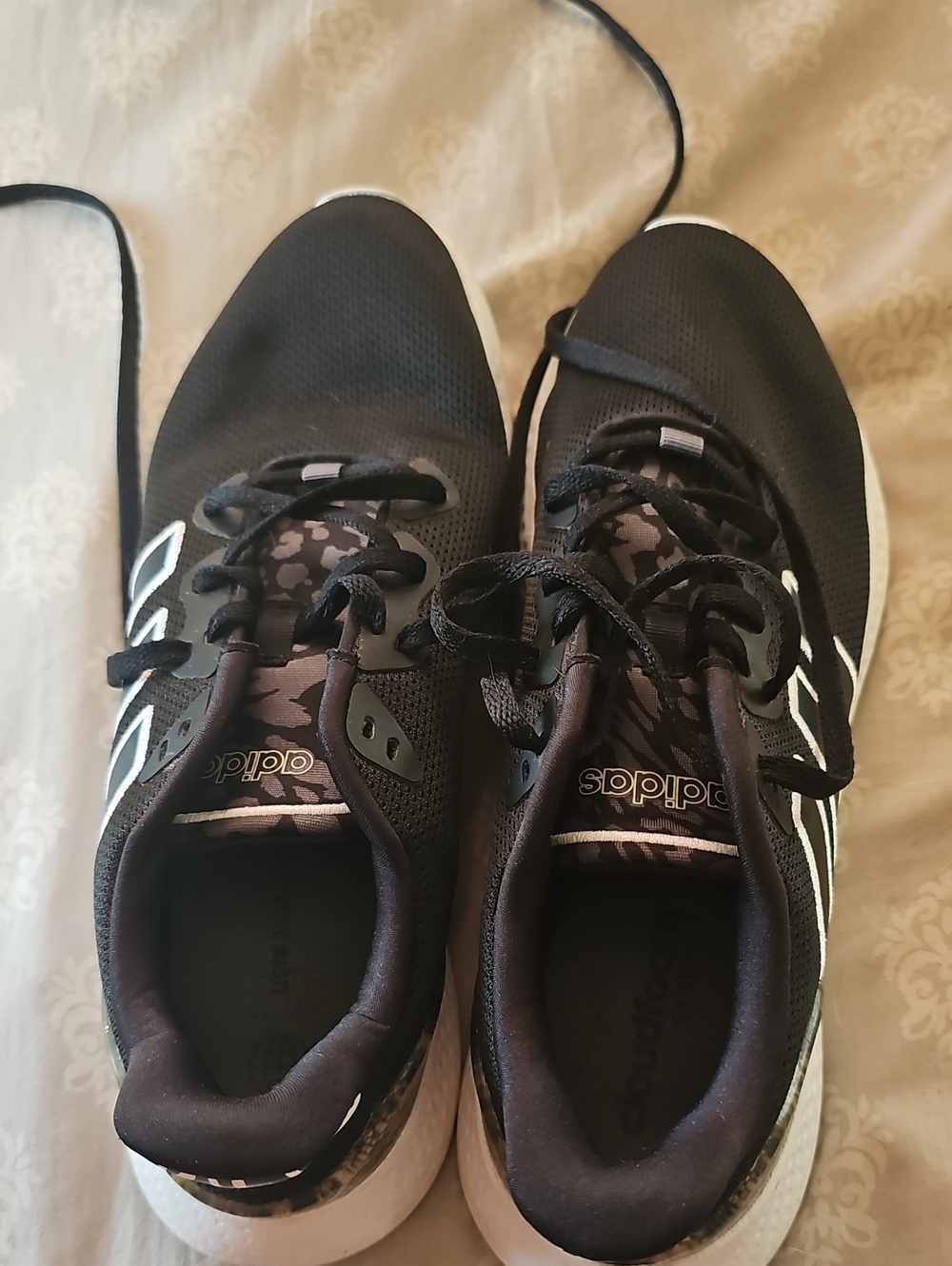 adidas Black Running Sneakers with White Stripes Womens Size 10